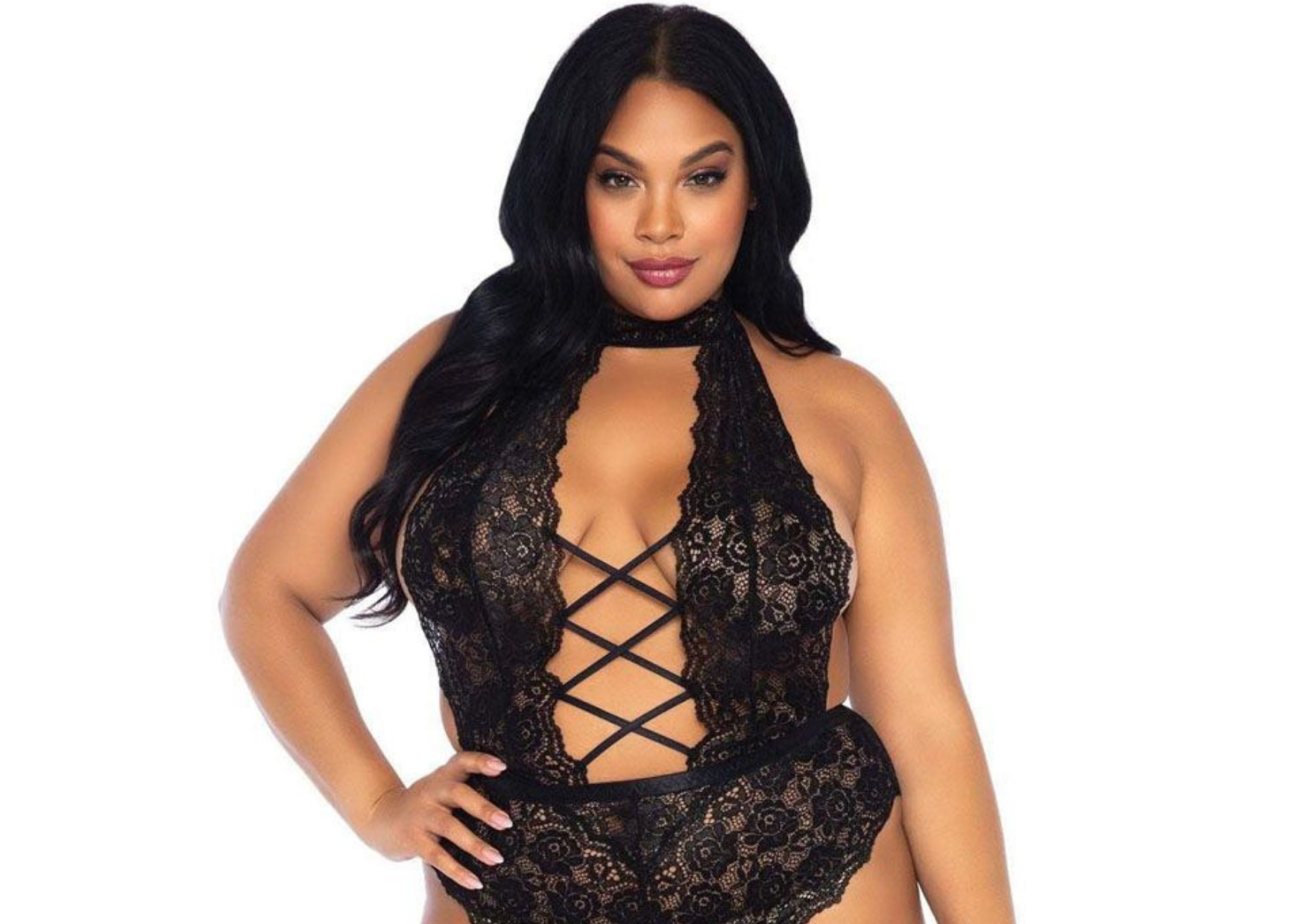 Leg Avenue Floral Lace Crotchless Teddy